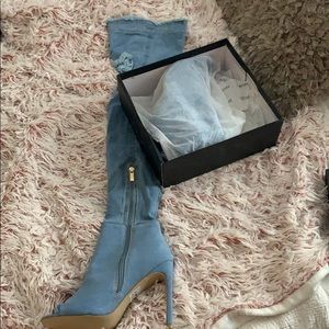 Never been worn! Thigh high denim heeled boots!